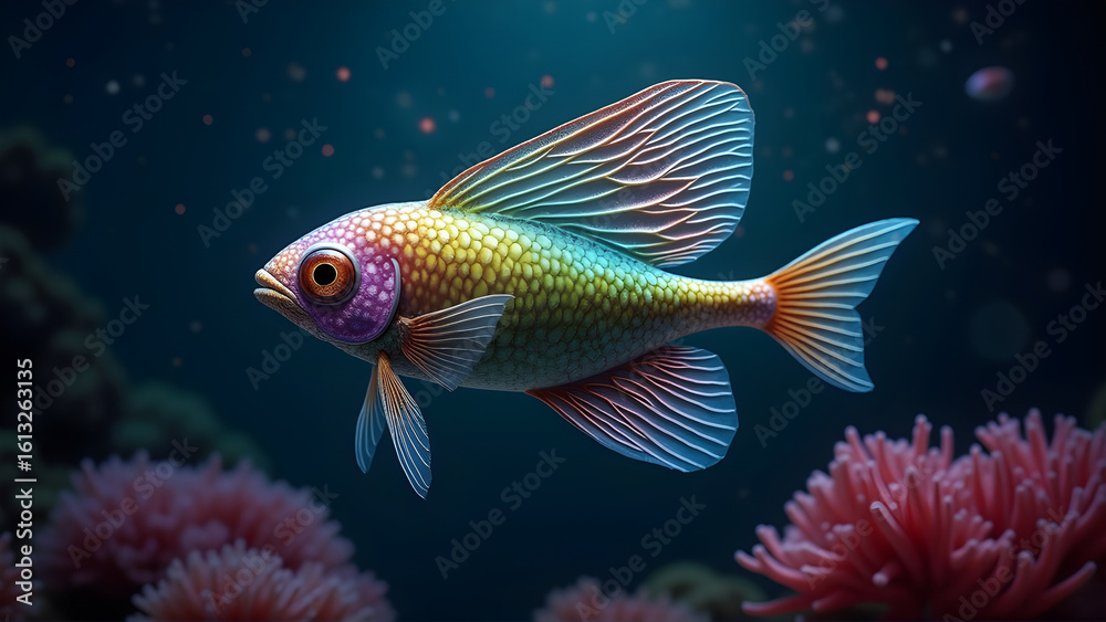 Fototapeta premium Colorful Tropical Fish in Dreamlike Underwater Scene