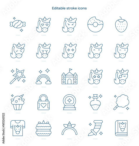 Unicorn stroke icon. Unicorn line icon set. editable stroke icon pack