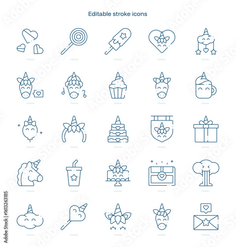 Unicorn stroke icon. Unicorn line icon set. editable stroke icon pack