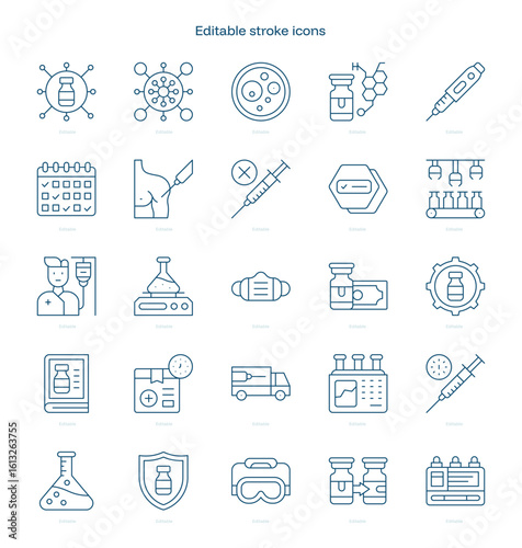 Vaccine Development stroke icon. Vaccine Development line icon set. editable stroke icon pack