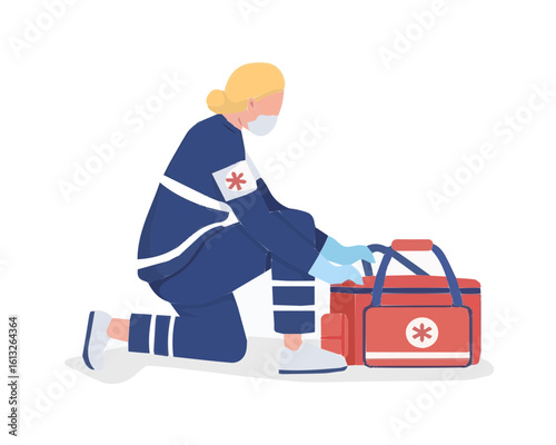 First Aid Worker with Emergency Kit Ready to Assist in a Medical Crisis or Disaster Situation