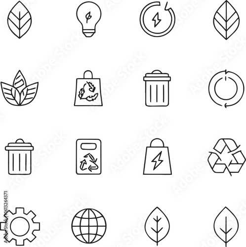 A meticulously curated collection of sixteen distinct clean and minimalist line art icons presented in a striking silhouette style ideal for modern digital interfaces and branding applications
