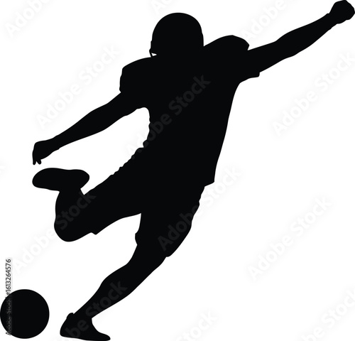 Dynamic american football player kicking the ball in a powerful silhouette motion