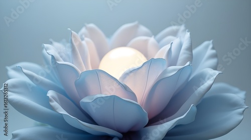 White lotus flower with glowing orb, symbol of inner light and serenity