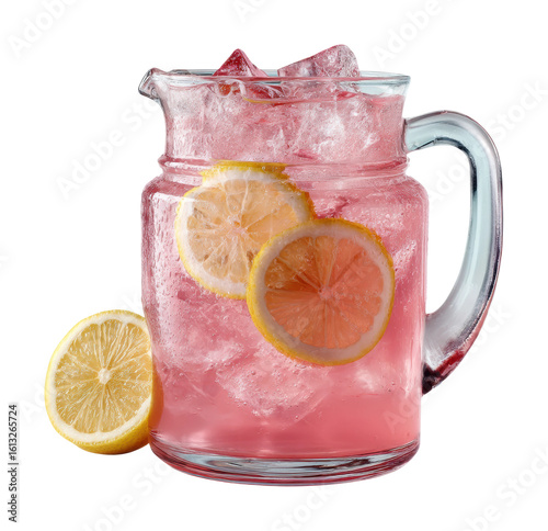 Refreshing lemonade drink in glass jug summer picnic beverage bright isolated on transparent background, png