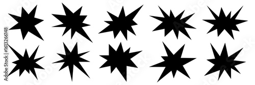 irregular spark shapes. Pop art Funky groovy Doodle Stars.  Element for poster, banner, collage