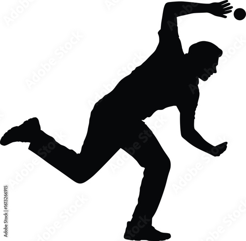 Dynamic silhouette of a cricket bowler in action preparing to deliver the ball