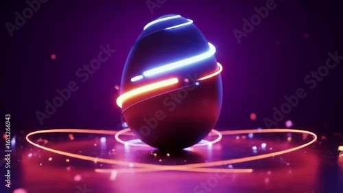 Rotating Neon-Glowing Egg on Dark Background, Futuristic 8s Animation
