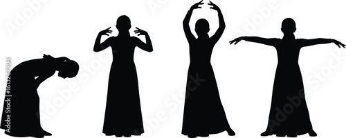 Silhouette dancer performing graceful poses, modern choreography vector art, elegant movement design for ballet, contemporary, performance, fitness, expression