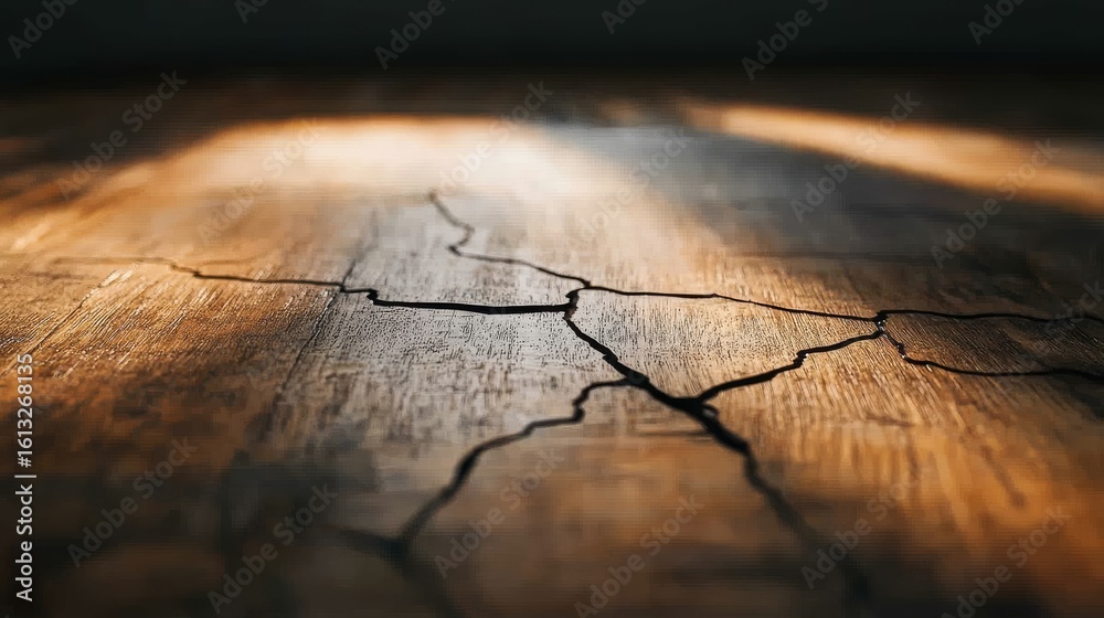 Fototapeta premium Cracked Wood Grain Sunlit Surface with Deep Fissures, Texture, Woodgrain