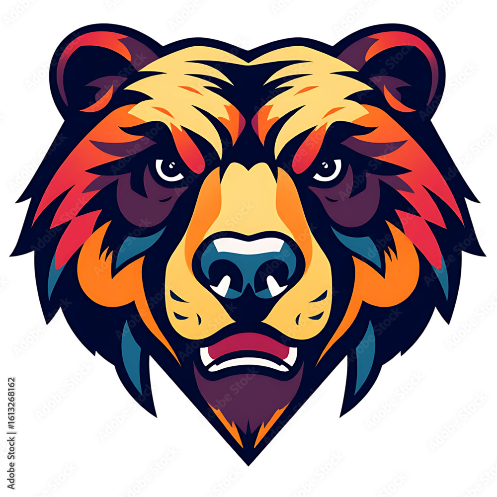 Obraz premium Bear head logo, bear head, multi-colored and attractive, close-up, transparent background