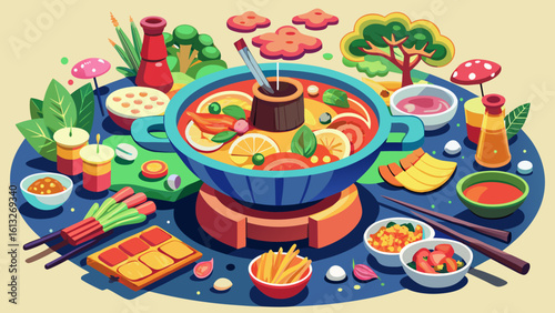 Delicious Hot Pot Feast A Vibrant Culinary Illustration