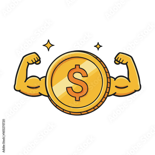 Financial Strength Golden USD Coin with Strong Arms