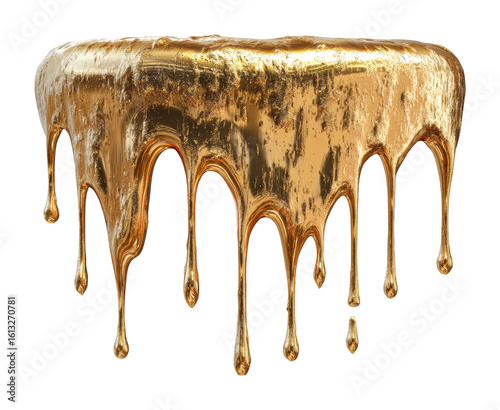 Dripping gold liquid digital aesthetic. Isolated on transparent background, png. isolated on transparent background, png