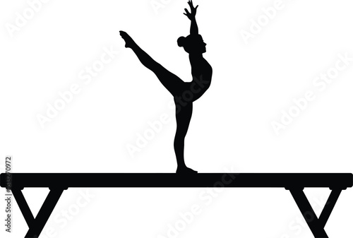Graceful gymnast performing a dynamic pose on a balance beam a striking silhouette