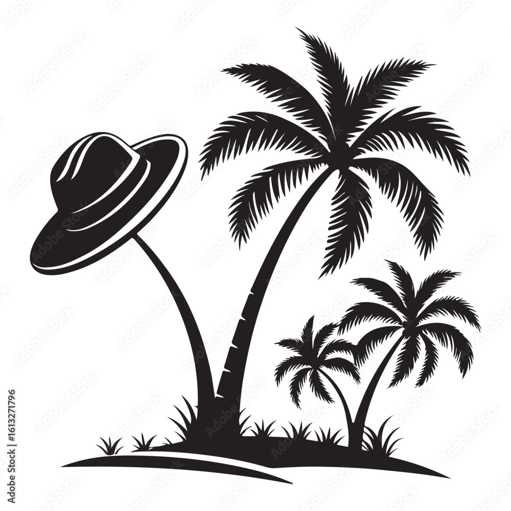 Obraz premium Coconut Tree Silhouette Vector – Tropical Palm Tree Illustration