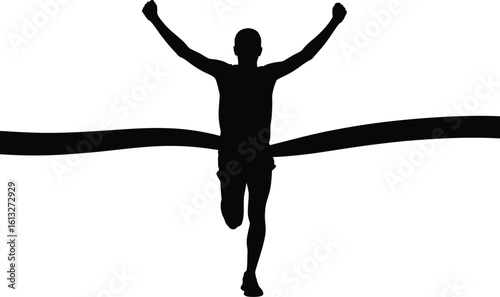 Runner crossing the finish line with arms raised in victory a triumphant silhouette