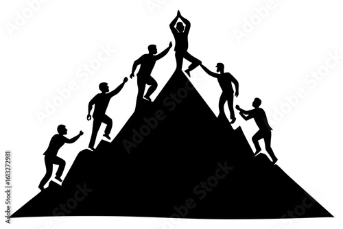 Successful Team Climbing Mountain, Achieving Goal