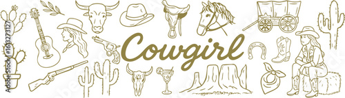 Cowgirl theme with western elements and nature motifs featuring cacti horses and rustic accessories evoking wild west and outdoor lifestyle with relaxed and adventurous vibe emphasizing country