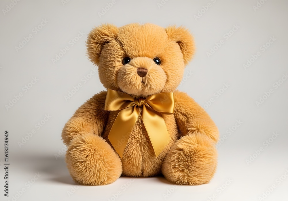 Obraz premium Adorable Teddy Bear with Golden Ribbon Perfect for Gift or Decoration