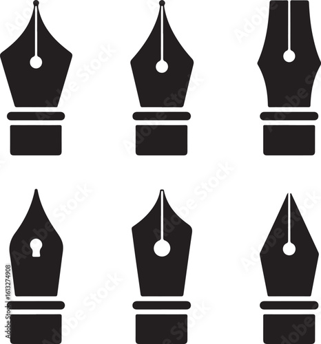 Black fountain pen nibs with various designs writing instrument