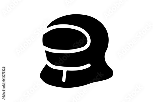 The image shows a black-and-white silhouette icon of a winter balaclava. The balaclava completely covers the head and neck, leaving only an oval opening for the eyes