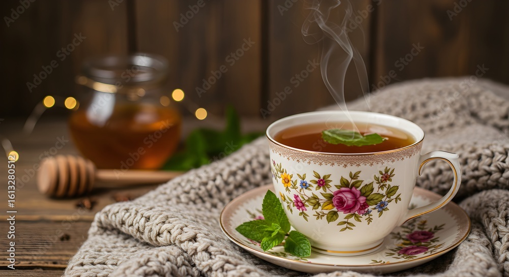 Fototapeta premium Floral tea in vintage cup