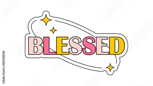 Christian Groovy Sticker With The Word Blessed