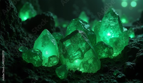 Detailed emerald vein texture within dark schist. Translucent, fractured crystals with subtle internal glow. High resolution, seamless., ultra detailed, 8k resolution, HDR, professional