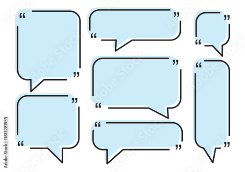 Quote box frame, big set. Quote text in speech bubble. Quote box icon. Blank template quote text info design boxes quotation bubble blog quotes symbols.