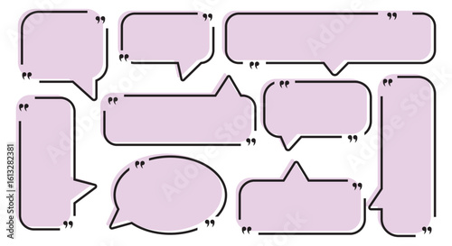 Quote box frame, big set. Quote text in speech bubble. Quote box icon. Blank template quote text info design boxes quotation bubble blog quotes symbols.