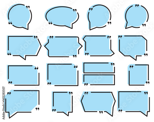 Quote box frame set, Yellow speech bubbles isolated vector set. Chat bubble in yellow, Speech bubble sign and symbol, Quote box icon. Vector illustration.
