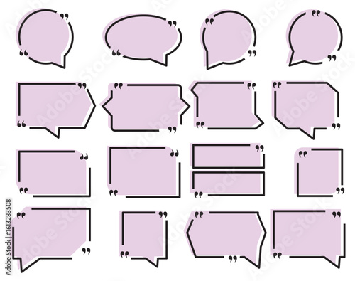 Quote text in speech bubble. Quote box icon. Blank template quote text info design boxes quotation bubble blog quotes symbols.