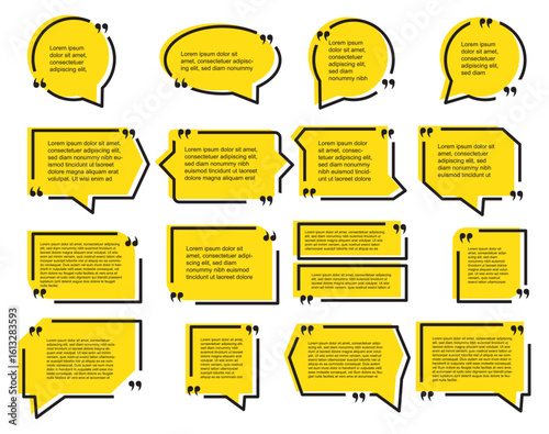 Quote text in speech bubble. Quote box icon. Blank template quote text info design boxes quotation bubble blog quotes symbols.