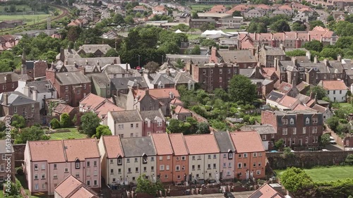 Aerial view of residential housing in Dunbar town centre, East Lothian, Scotland
