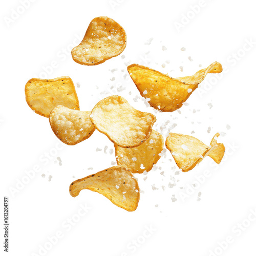 Crispy Golden Potato Chips with Sea Salt, Perfect for Snacking and Sharing at Gatherings or Movie Nights on transparent background