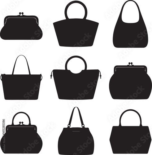 Black handbag collection purse clutch