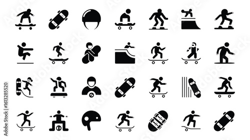 Collection of Skateboard Silhouettes and Skateboarding Elements for Design Projects and Skateboarding Enthusiasts