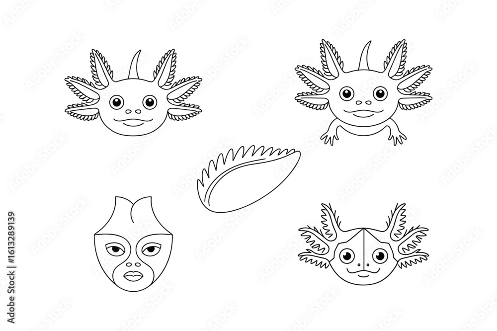 Fototapeta premium Cute axolotl faces and a mask amphibian creature