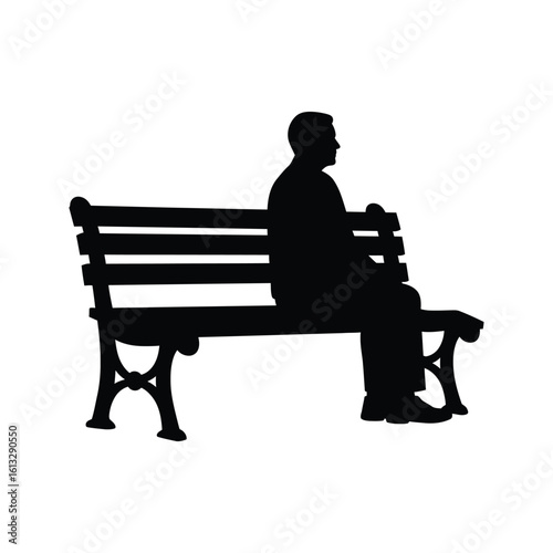 Silhouette of a man sitting on a park bench vector illustration black and white