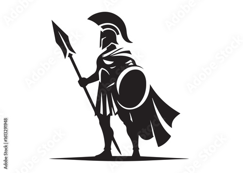 knight spartan logo silhouette vector, spartan warrior logo vector illustration, greek spartan warrior vector silhouette, silhouette of a spartan warrior logo vector silhouette on white background