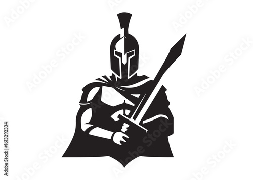 knight spartan logo silhouette vector, spartan warrior logo vector illustration, greek spartan warrior vector silhouette, silhouette of a spartan warrior logo vector silhouette on white background