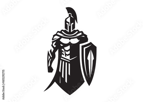 knight spartan logo silhouette vector, spartan warrior logo vector illustration, greek spartan warrior vector silhouette, silhouette of a spartan warrior logo vector silhouette on white background