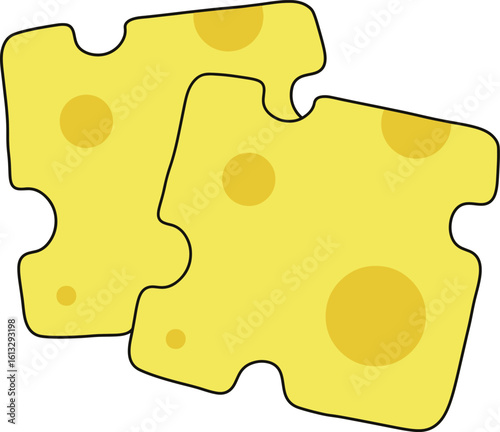 Colorful cartoon-style vector illustration of two overlapping slices of Swiss cheese with signature holes and soft yellow tones. 