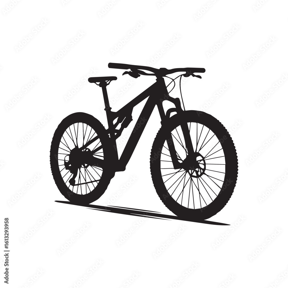 Fototapeta premium A mountain bike silhouette isolated on white background symbolizes adventure, fitness, and the thrill of offroad cycling 