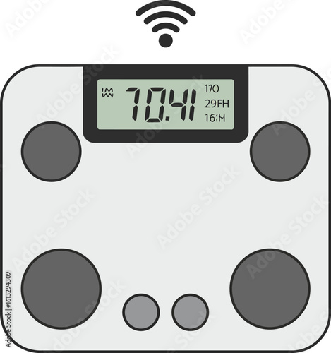 Wireless digital bathroom scale displaying weight and time.