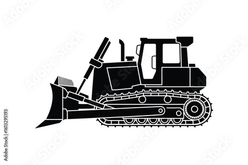 Black and White Bulldozer Silhouette Illustration for Construction and Design