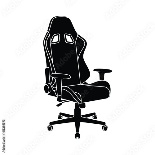 Black and White Gaming Chair Silhouette Illustration on White Background