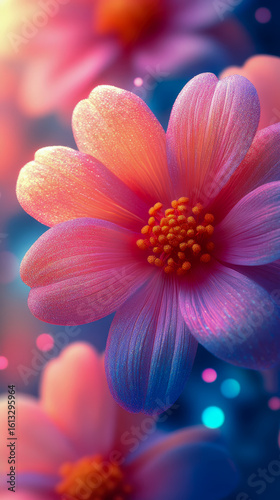 Fantasy Floral Bloom: Close-up of a Radiant Petal Blossom with Dreamlike Colors and Glistening Texture, Concept: Blossoming Beauty