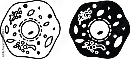 Cell Icons. Black and White Vector Illustration. Elementary Unit Of The Structure Of Living Organisms. Biology, Medicine. Concept Anatomy
